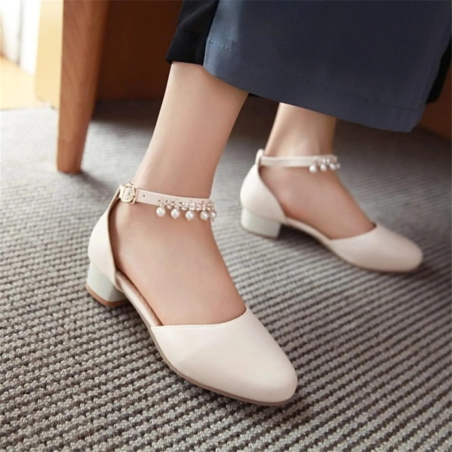 Girls Mary Jane Dress Shoes Pumps Low Heels Flower Party High School Prom Sandals Party Wedding Shoes