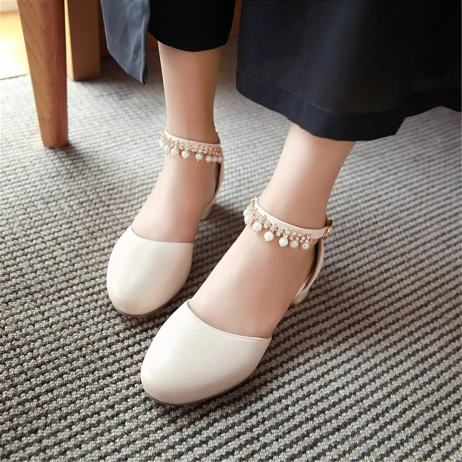 Girls Mary Jane Dress Shoes Pumps Low Heels Flower Party High School Prom Sandals Party Wedding Shoes