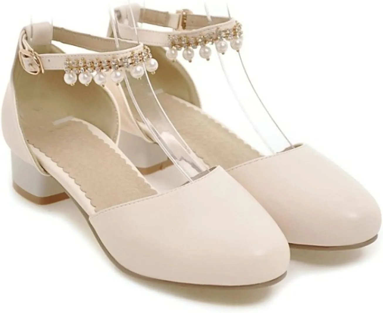 Girls Mary Jane Dress Shoes Pumps Low Heels Flower Party High School Prom Sandals Party Wedding Shoes