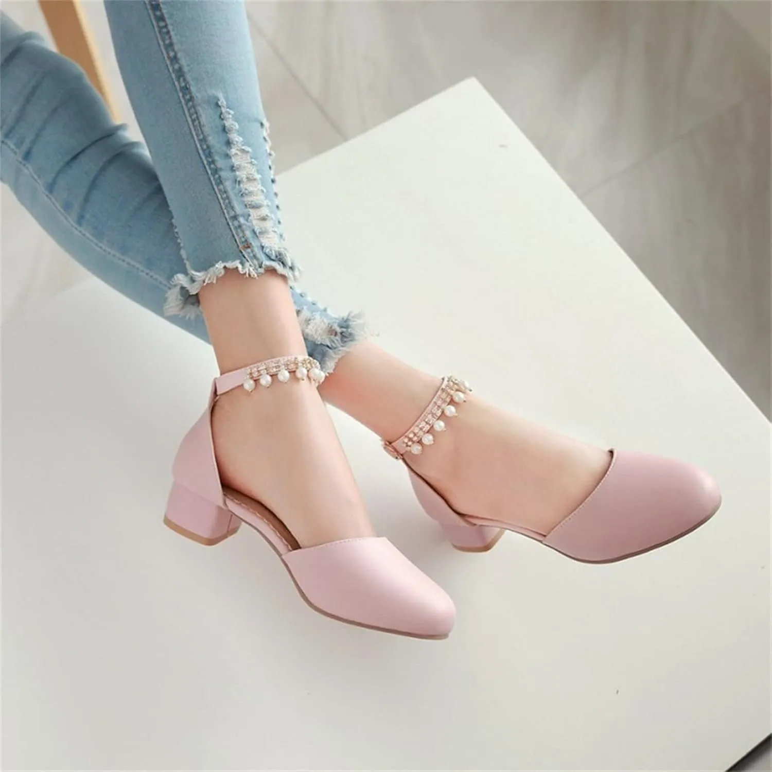 Girls Mary Jane Dress Shoes Pumps Low Heels Flower Party High School Prom Sandals Party Wedding Shoes