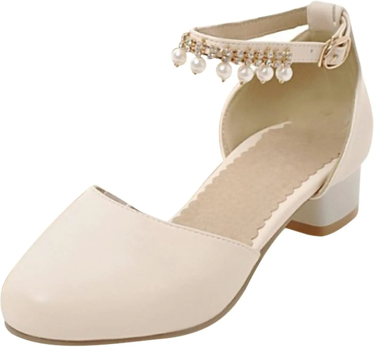 Girls Mary Jane Dress Shoes Pumps Low Heels Flower Party High School Prom Sandals Party Wedding Shoes
