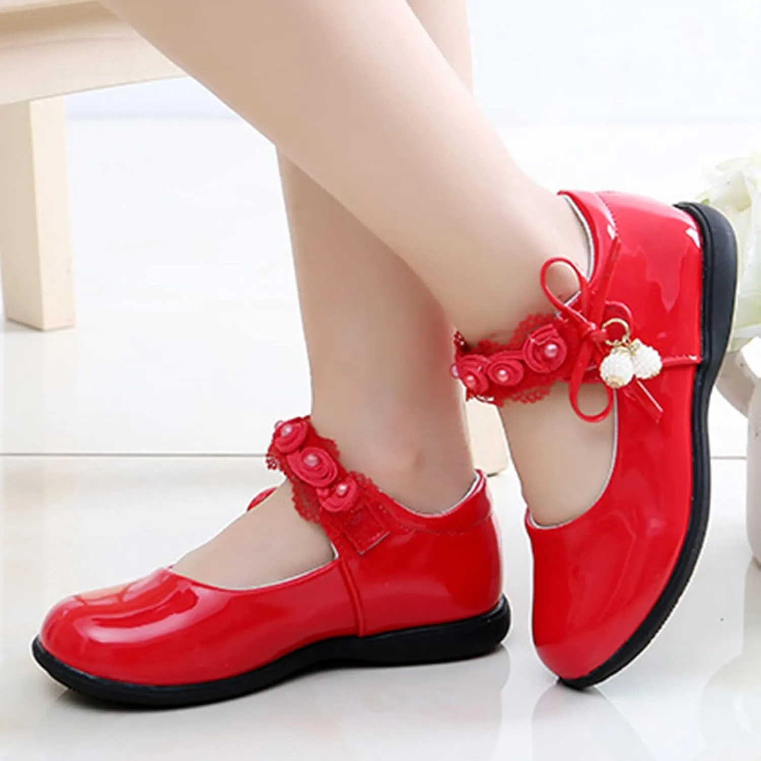Girls Mary Jane School Uniform Flat Ballet Strap Dress Formal Slip-On Performance Shoes Youth Baby Church Shoes