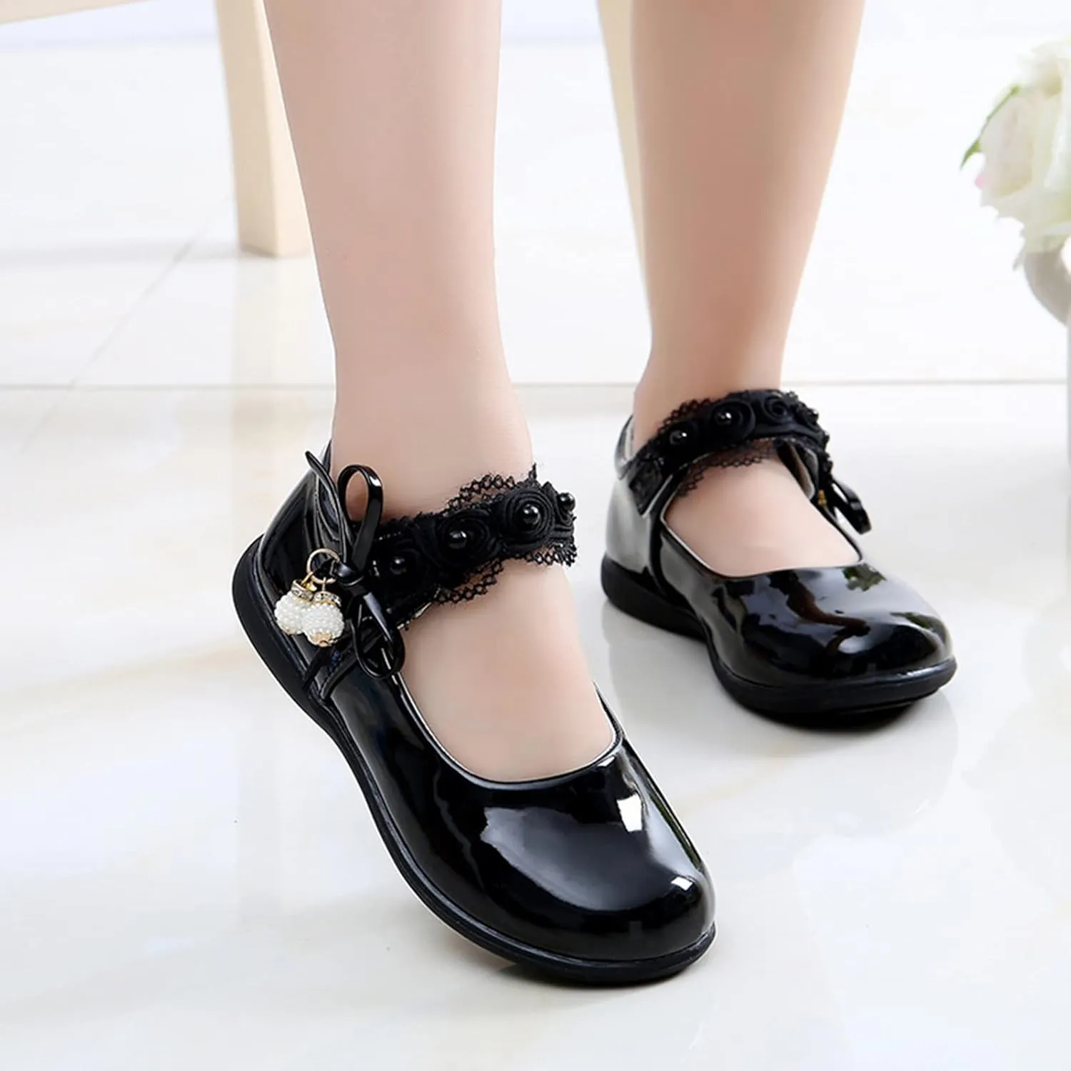 Girls Mary Jane School Uniform Flat Ballet Strap Dress Formal Slip-On Performance Shoes Youth Baby Church Shoes
