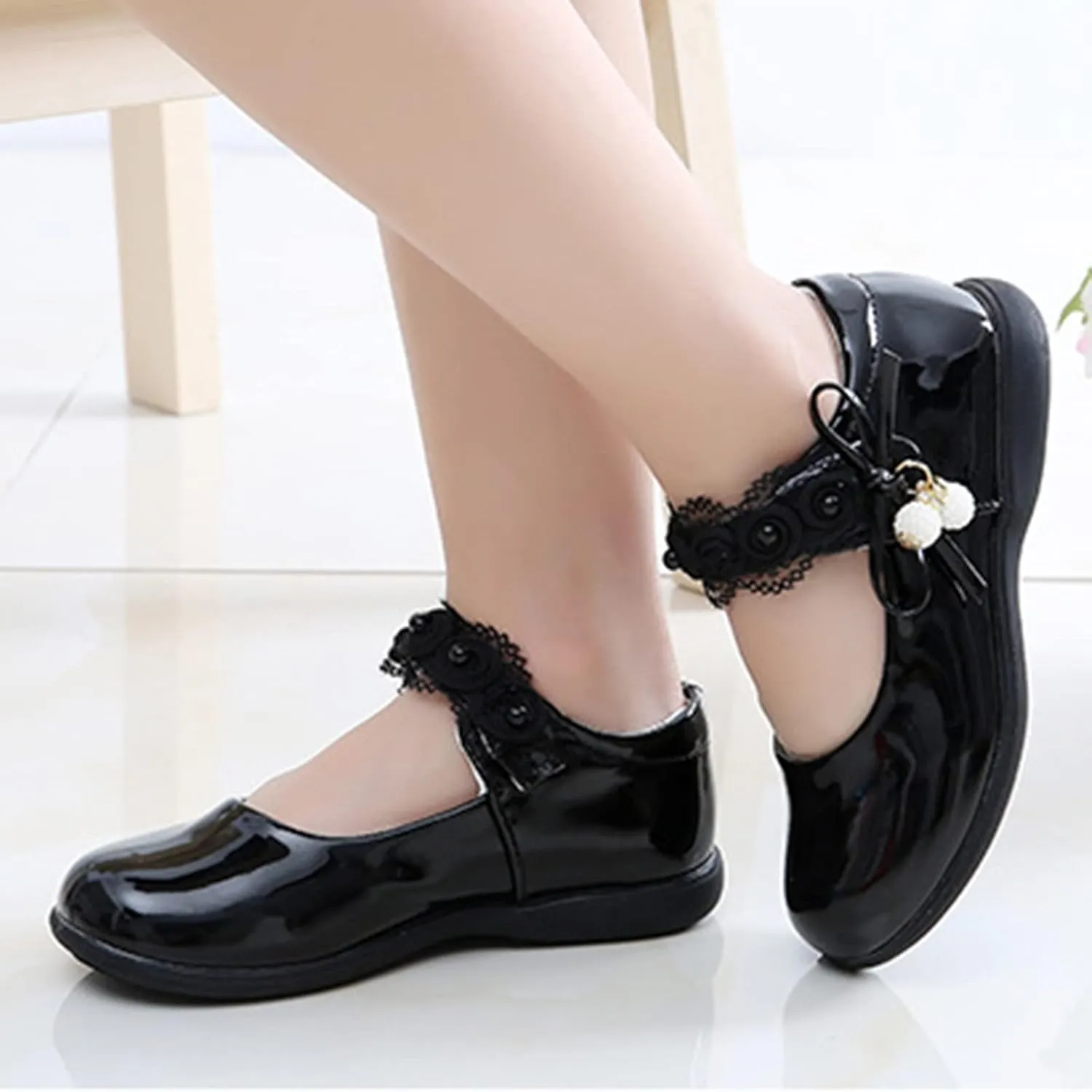 Girls Mary Jane School Uniform Flat Ballet Strap Dress Formal Slip-On Performance Shoes Youth Baby Church Shoes