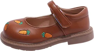 Girls Mary Jane Shoes Non Slip Wedding Party Dress Shoes Comfort Cute Carrot Pattern Low Heel Ballet Flats