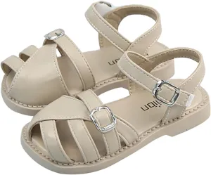 Girls Sandals Closed Toe Princess Flat Sandals Strappy Buckle Lightweight Comfort Summer Shoes for Kids Toddler
