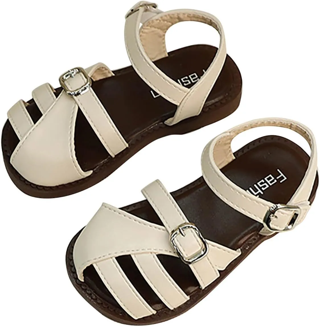 Girls Sandals Closed Toe Princess Flat Sandals Strappy Buckle Lightweight Comfort Summer Shoes for Kids Toddler