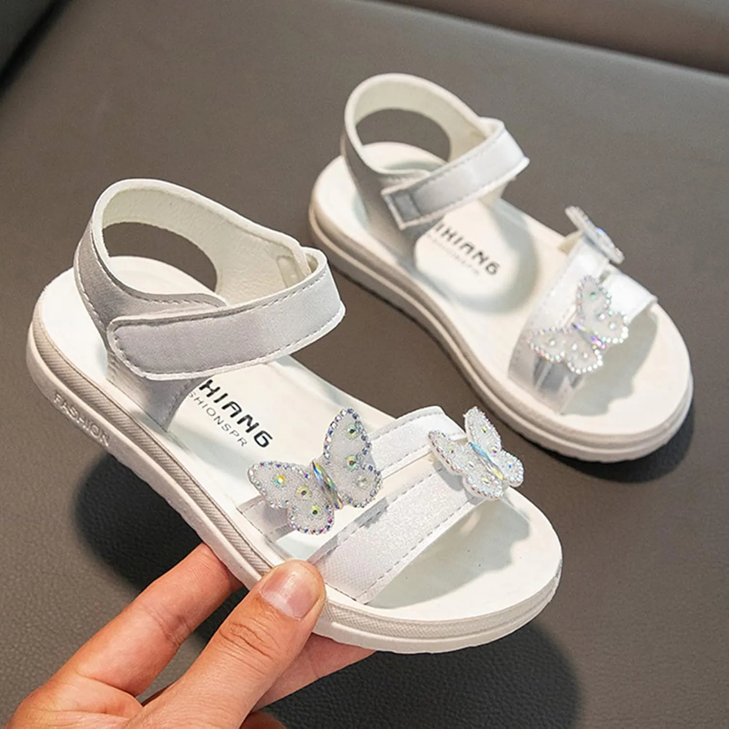 Girls Strappy Summer Sandals Open-Toe Fashion Cute Dress Sandals for Little Girls Kids Beach Shoes Princess Sandals (White, 3.5-4 Years Toddler)