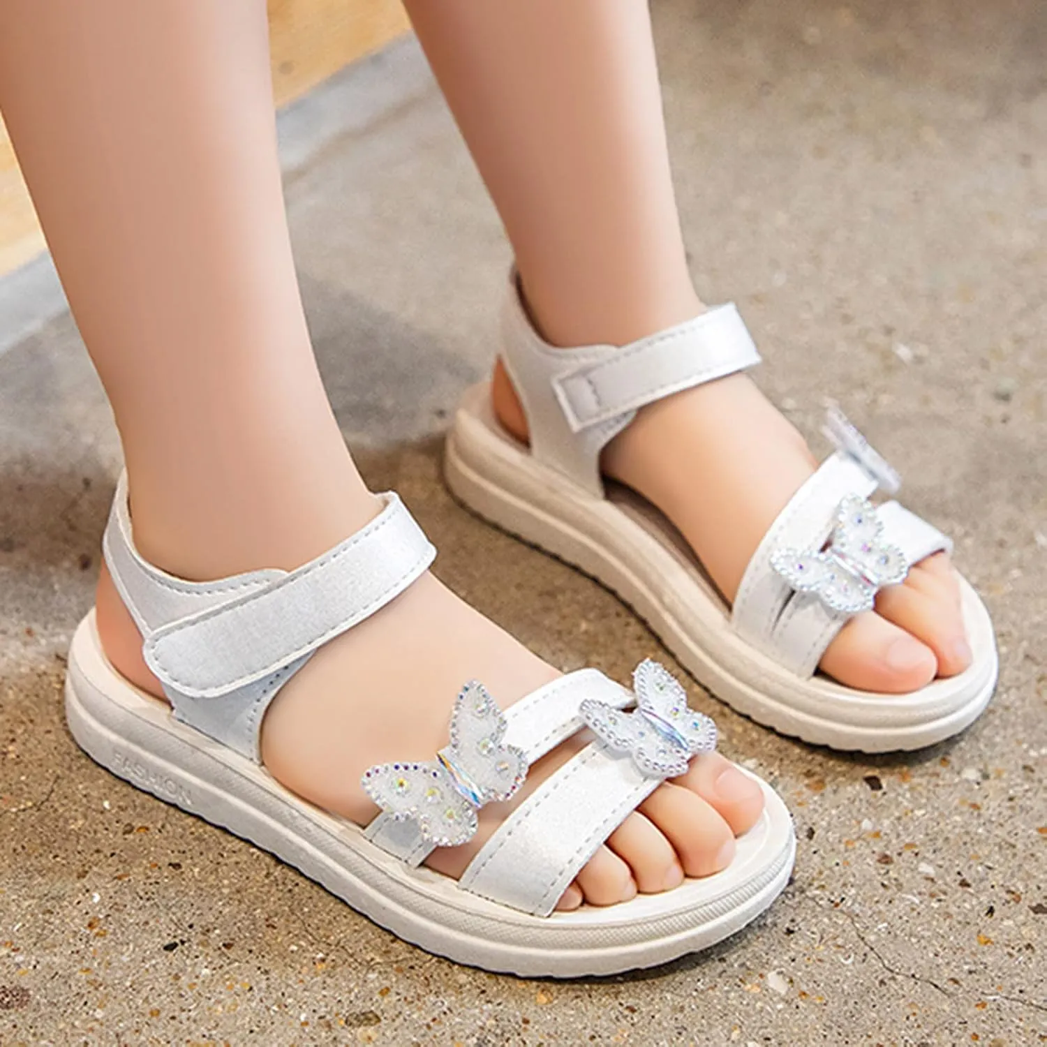 Girls Strappy Summer Sandals Open-Toe Fashion Cute Dress Sandals for Little Girls Kids Beach Shoes Princess Sandals (White, 3.5-4 Years Toddler)