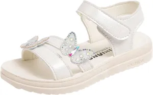 Girls Strappy Summer Sandals Open-Toe Fashion Cute Dress Sandals for Little Girls Kids Beach Shoes Princess Sandals (White, 3.5-4 Years Toddler)