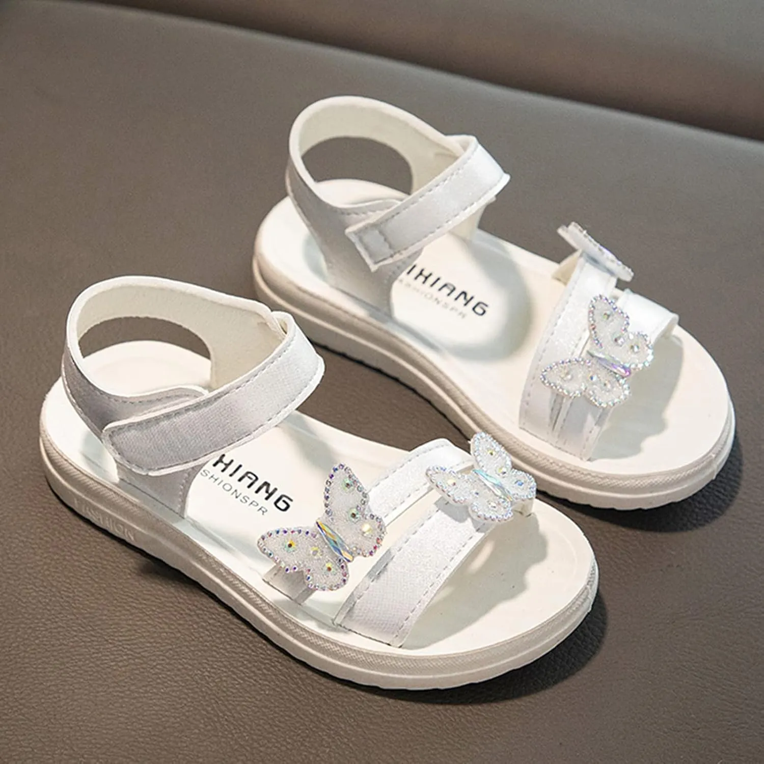 Girls Strappy Summer Sandals Open-Toe Fashion Cute Dress Sandals for Little Girls Kids Beach Shoes Princess Sandals (White, 3.5-4 Years Toddler)