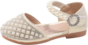 Girls Wedding Party Pearls Dress Sandals Kids Princess Low Heel Mary Jane Ankle Buckle Strap Formal Dressing Shoes