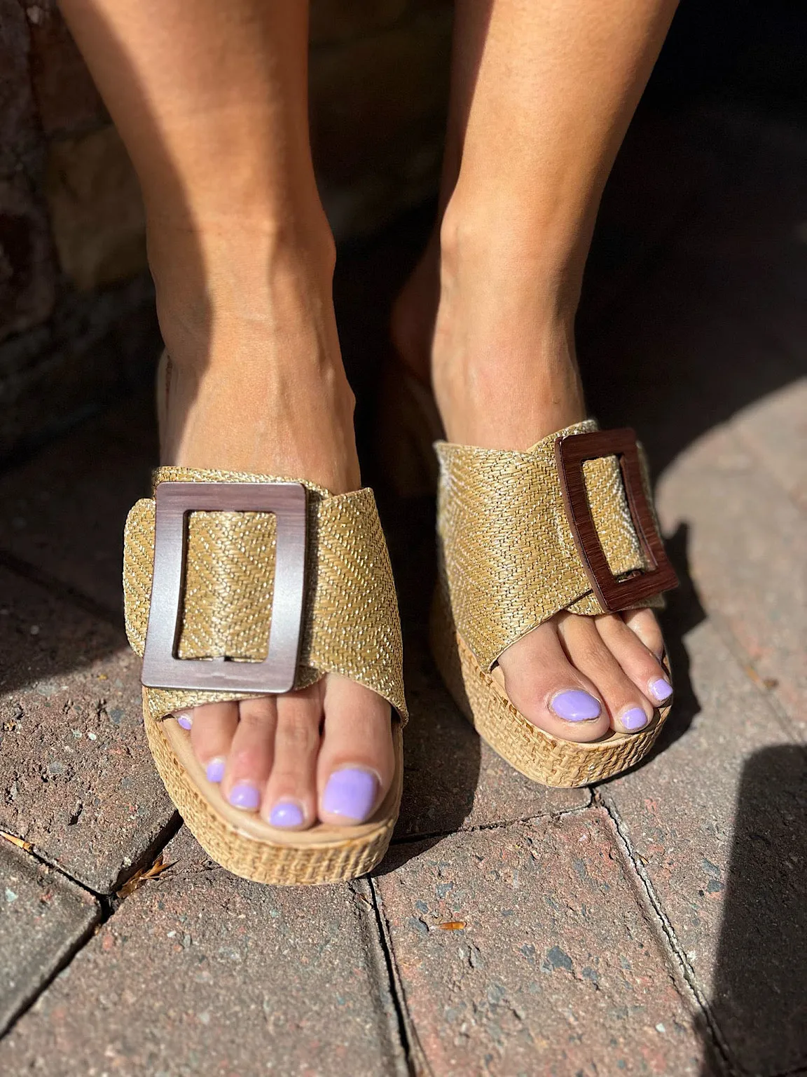 Gold Buckle Clog Sandals