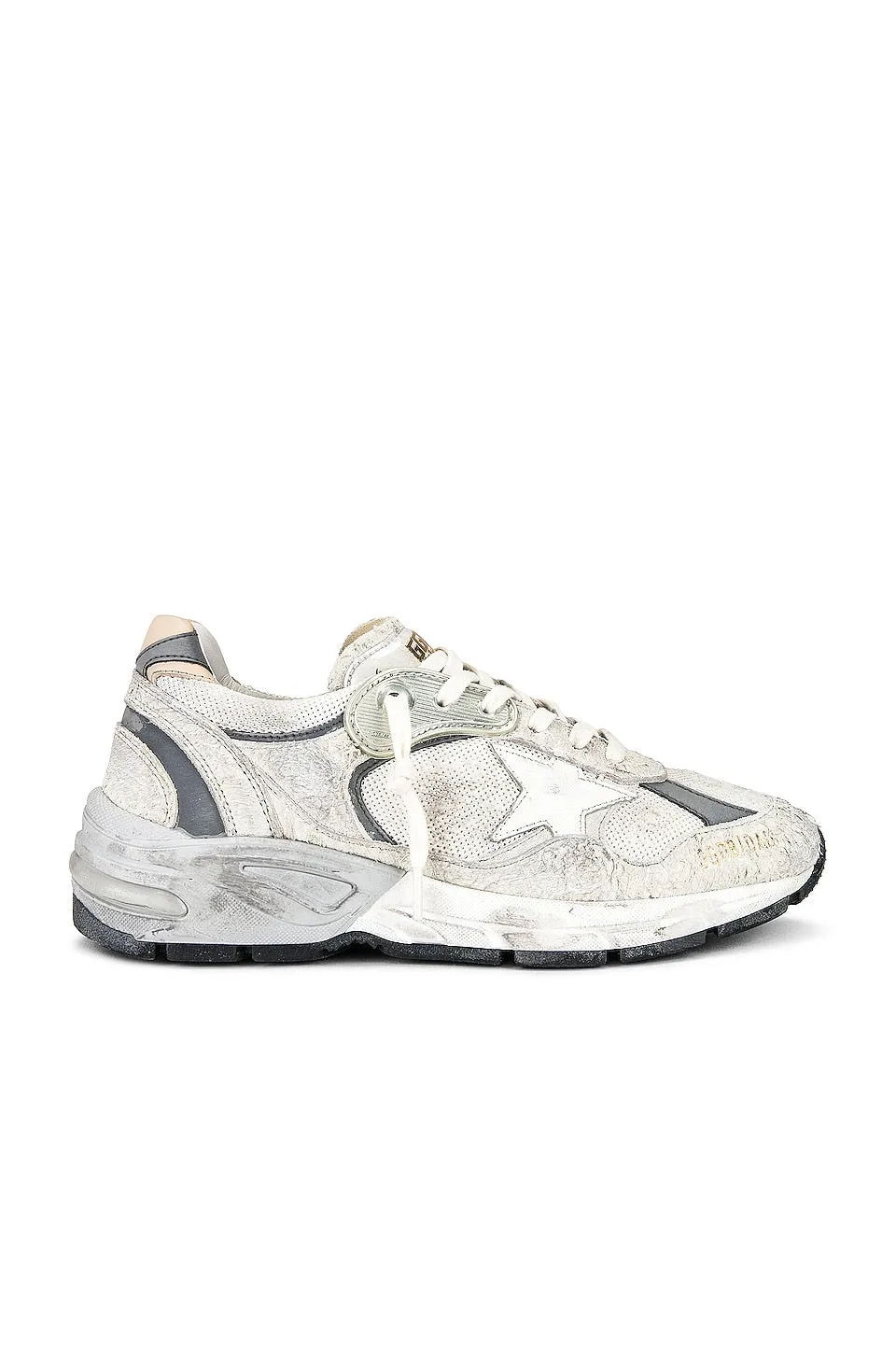 Golden Goose Running Dad Sneakers, White & Silver