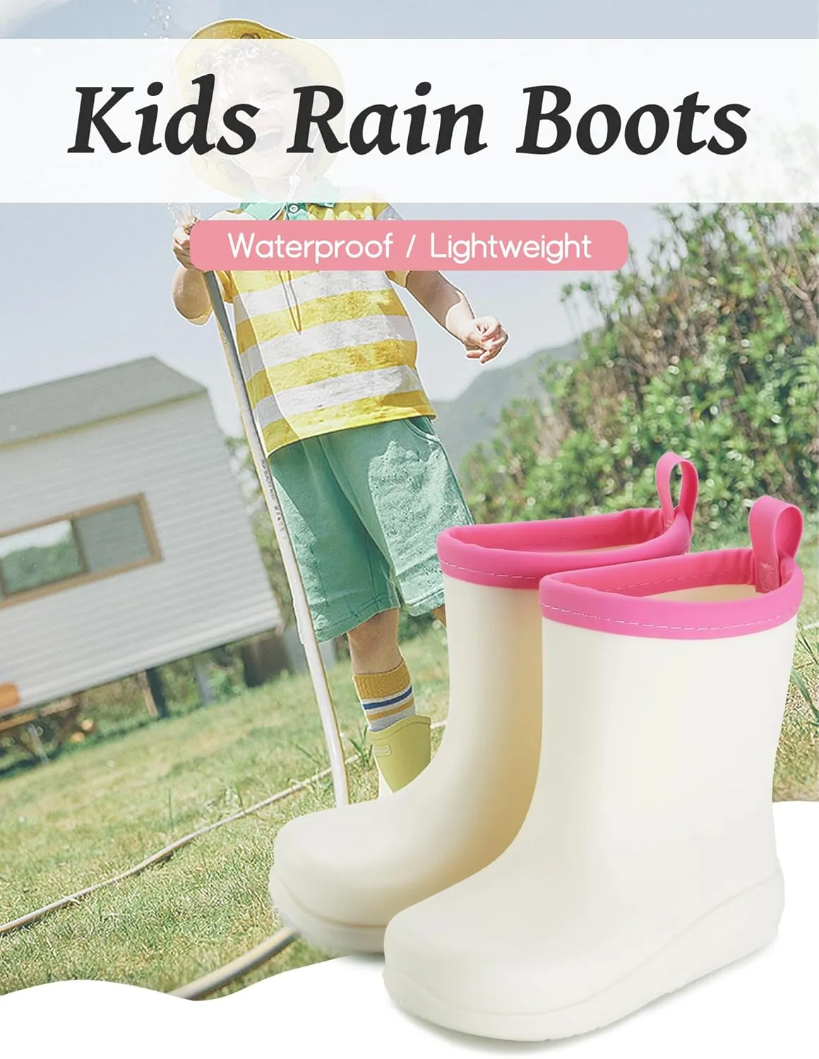 Happy Cherry Toddler Rain Boots Kids Outdoors Waterproof Rubber Boots for Girls Boys Rubber Sole High Snow Boots