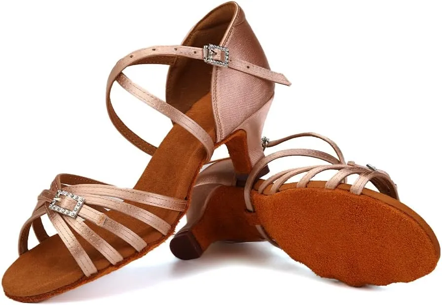 HROYL Women Latin Dance Shoes Professional Practice Performance Ballroom Salsa Dance Shoes