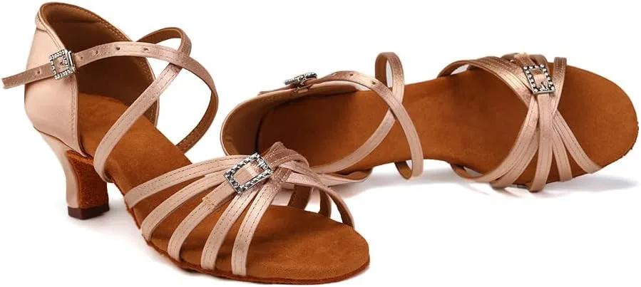 HROYL Women Latin Dance Shoes Professional Practice Performance Ballroom Salsa Dance Shoes