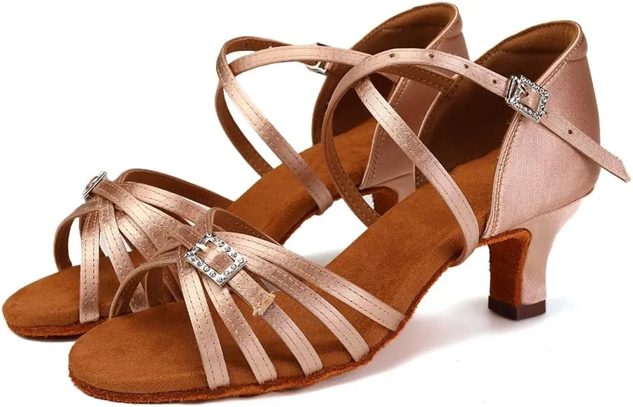 HROYL Women Latin Dance Shoes Professional Practice Performance Ballroom Salsa Dance Shoes