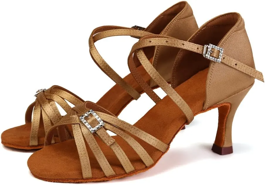 HROYL Women Latin Dance Shoes Professional Practice Performance Ballroom Salsa Dance Shoes