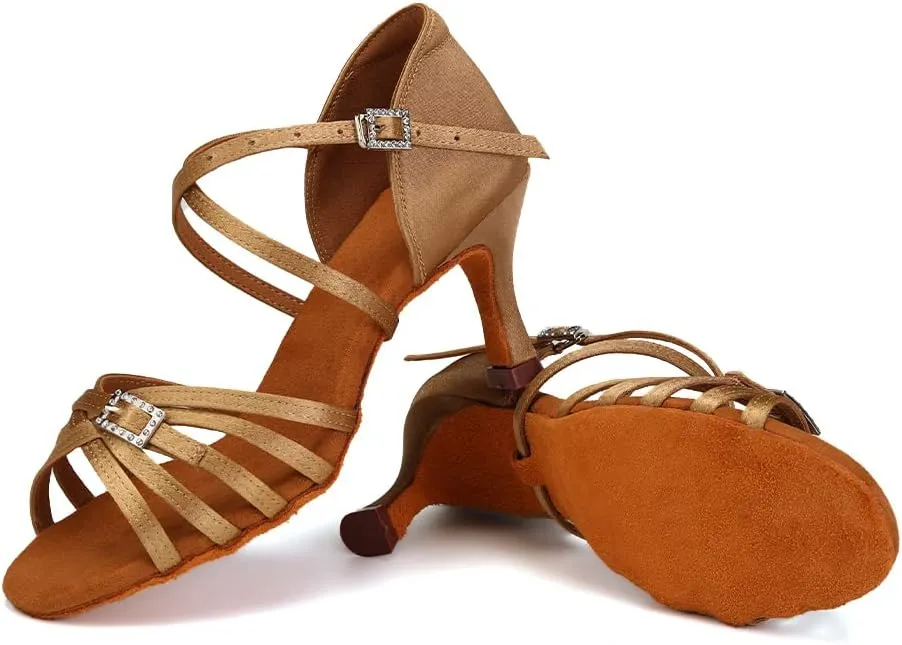 HROYL Women Latin Dance Shoes Professional Practice Performance Ballroom Salsa Dance Shoes