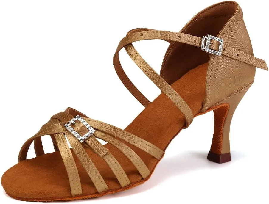 HROYL Women Latin Dance Shoes Professional Practice Performance Ballroom Salsa Dance Shoes