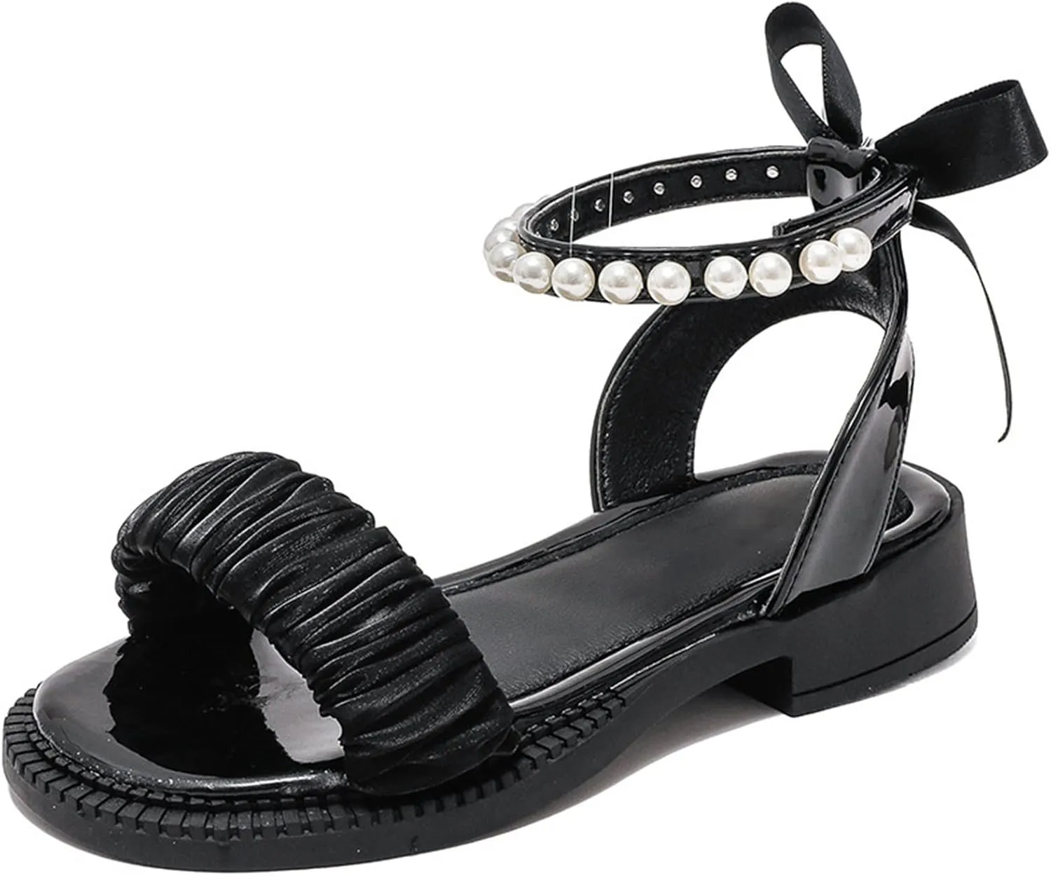 Kids Baby Girl's Sandals Fashion Pearl Bow Design with Princess Dress Princess Shoes Little Child/Big Kids Rose for Girls (Black, 3 Big Kids)