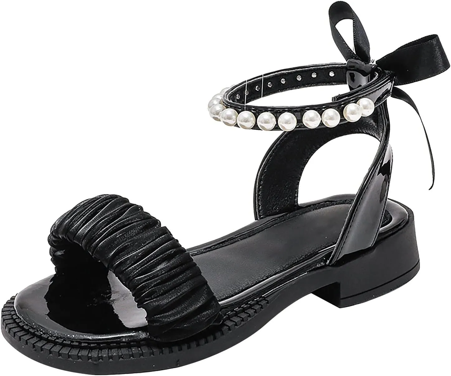 Kids Baby Girl's Sandals Fashion Pearl Bow Design with Princess Dress Princess Shoes Little Child/Big Kids Rose for Girls (Black, 3 Big Kids)