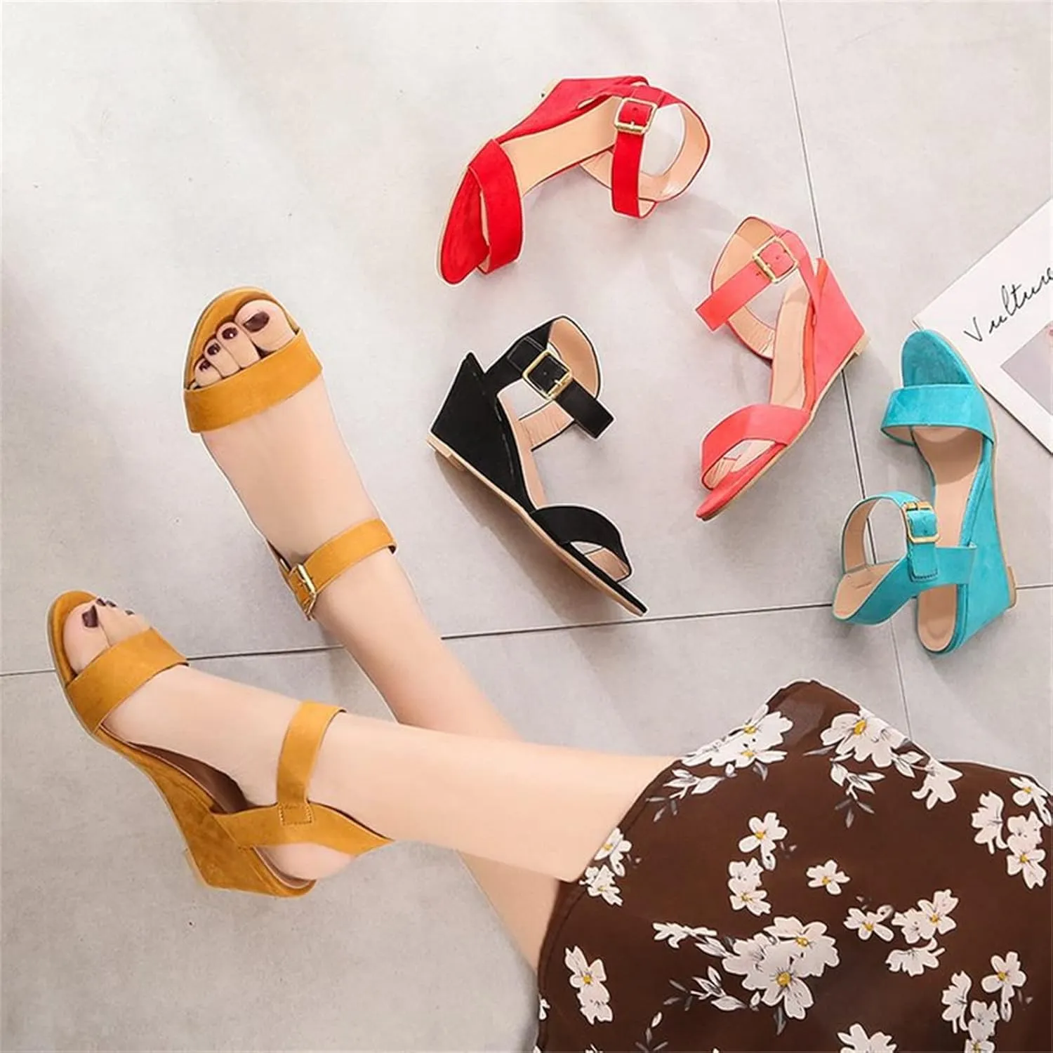Ladmiple Summer Sandals for Women 2023 Dressy Comfy Slip On Espadrilles Wedge Shoes Open Toe Wedges Travel Casual Sandal