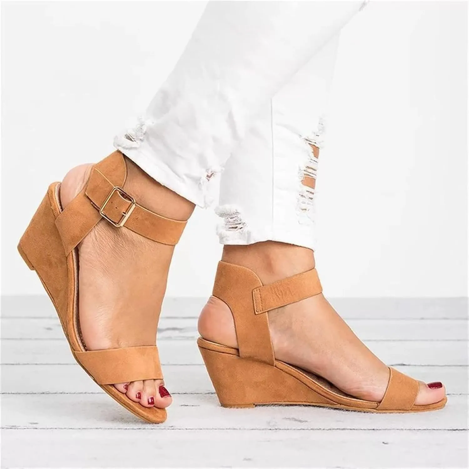 Ladmiple Summer Sandals for Women 2023 Dressy Comfy Slip On Espadrilles Wedge Shoes Open Toe Wedges Travel Casual Sandal