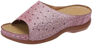 Ladmiple Womens Casual Summer Fashion Sparkly Orthopedic Wedge Flip Flops with Arch Support Roman Open Toe Slipper Shoes