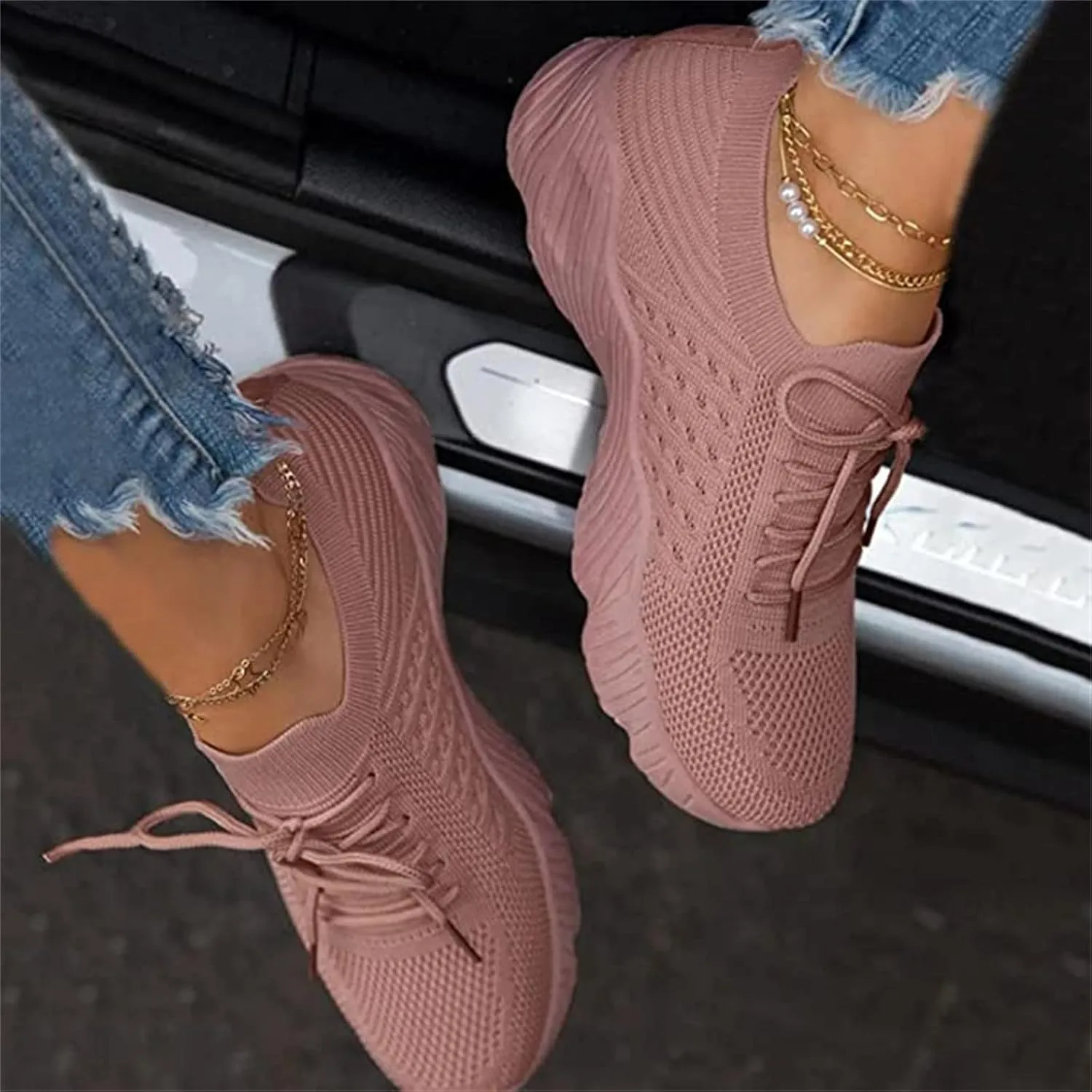 Lausiuoe Running Shoes For Women Arch Support Athletic Walking Shoes Slip On Casual Comfortable Tennis Fashion Sneakers