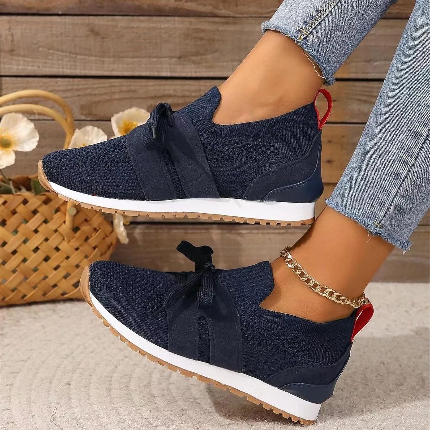 Lausiuoe Slip On Sneakers Women Arch Support Walking Shoes Breathable Upper Gym Workout Nurse Restaurant Fashion Sneake