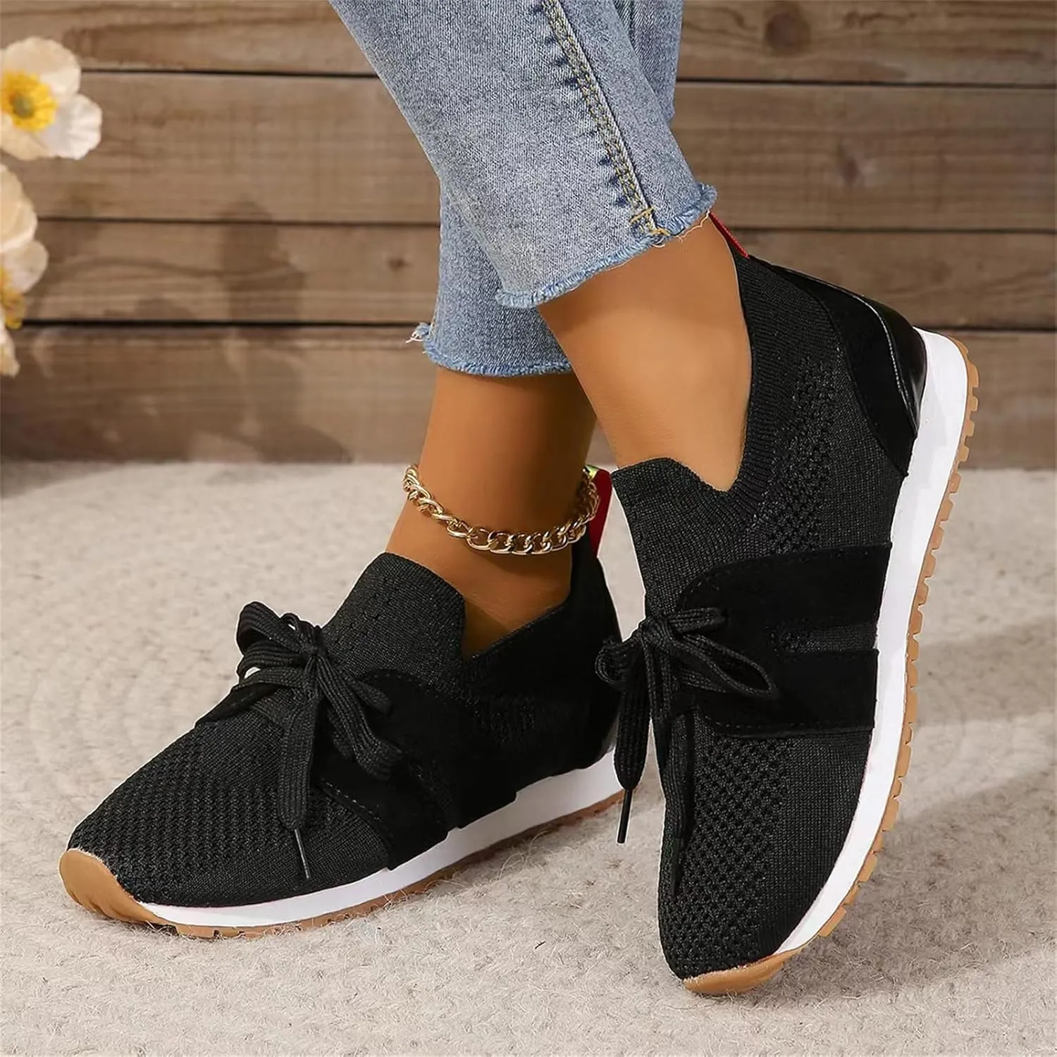 Lausiuoe Slip On Sneakers Women Arch Support Walking Tennis Shoes Memory Foam Casual Sneakers Gym Comfortable Running Shoes