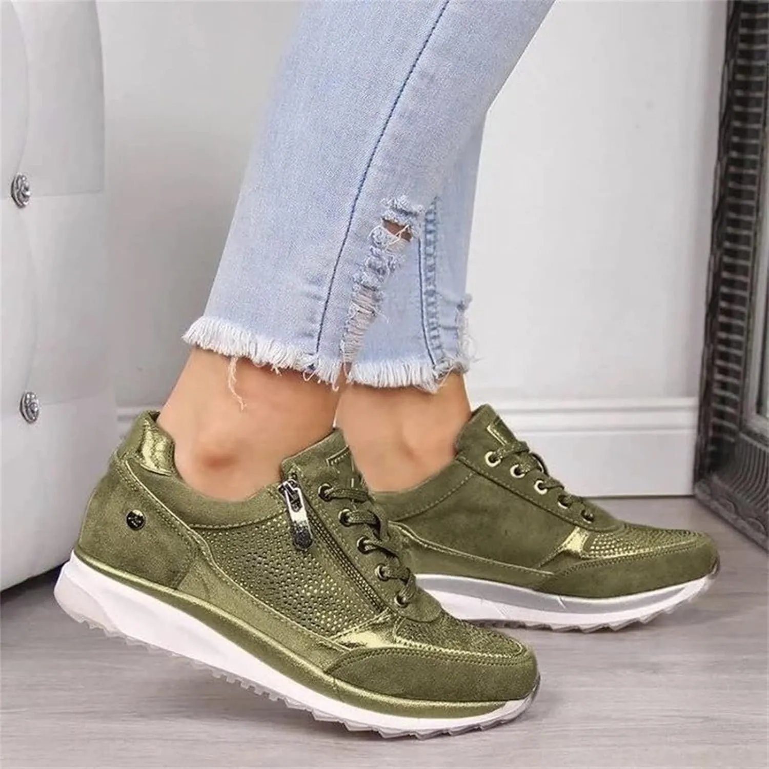 Lausiuoe Sneakers For Women Walking Shoes Comfortable Fashion Lightweight Casual Mesh Slip On Sneakers for Running Gym