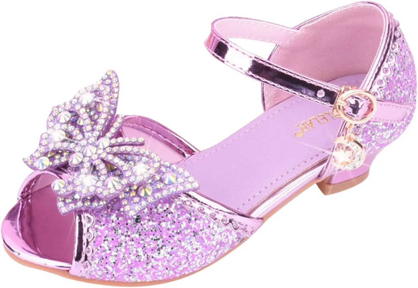 Little Girls Party Wedding Sandals Kids Crystal Heels Princess Open Toe Bow Formal Dress Shoes with Ankle Strap