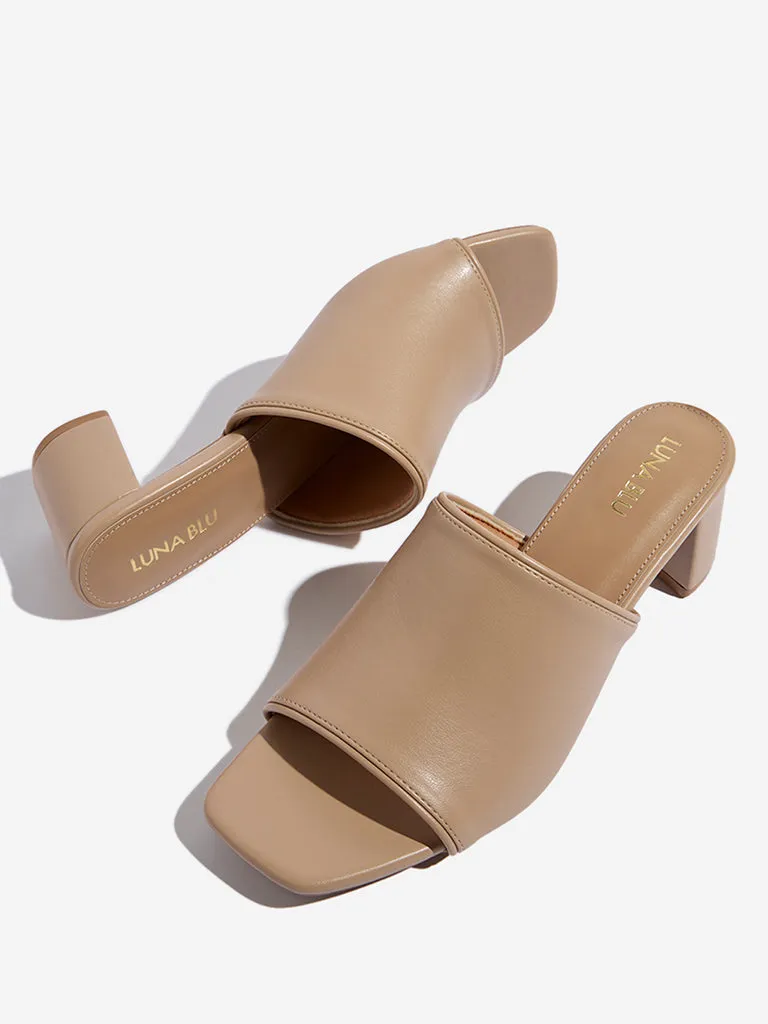 LUNA BLU Beige Block-Heel Sandals