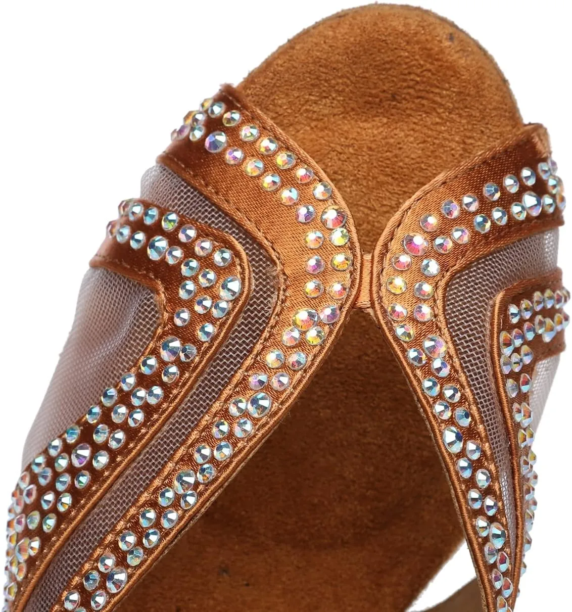 Minishion Womens Elegant Dancing Heels Mesh Crystals Beaded Party Shoes L490