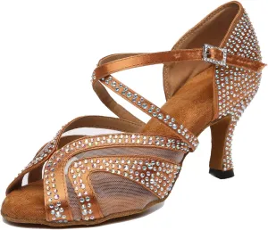 Minishion Womens Elegant Dancing Heels Mesh Crystals Beaded Party Shoes L490