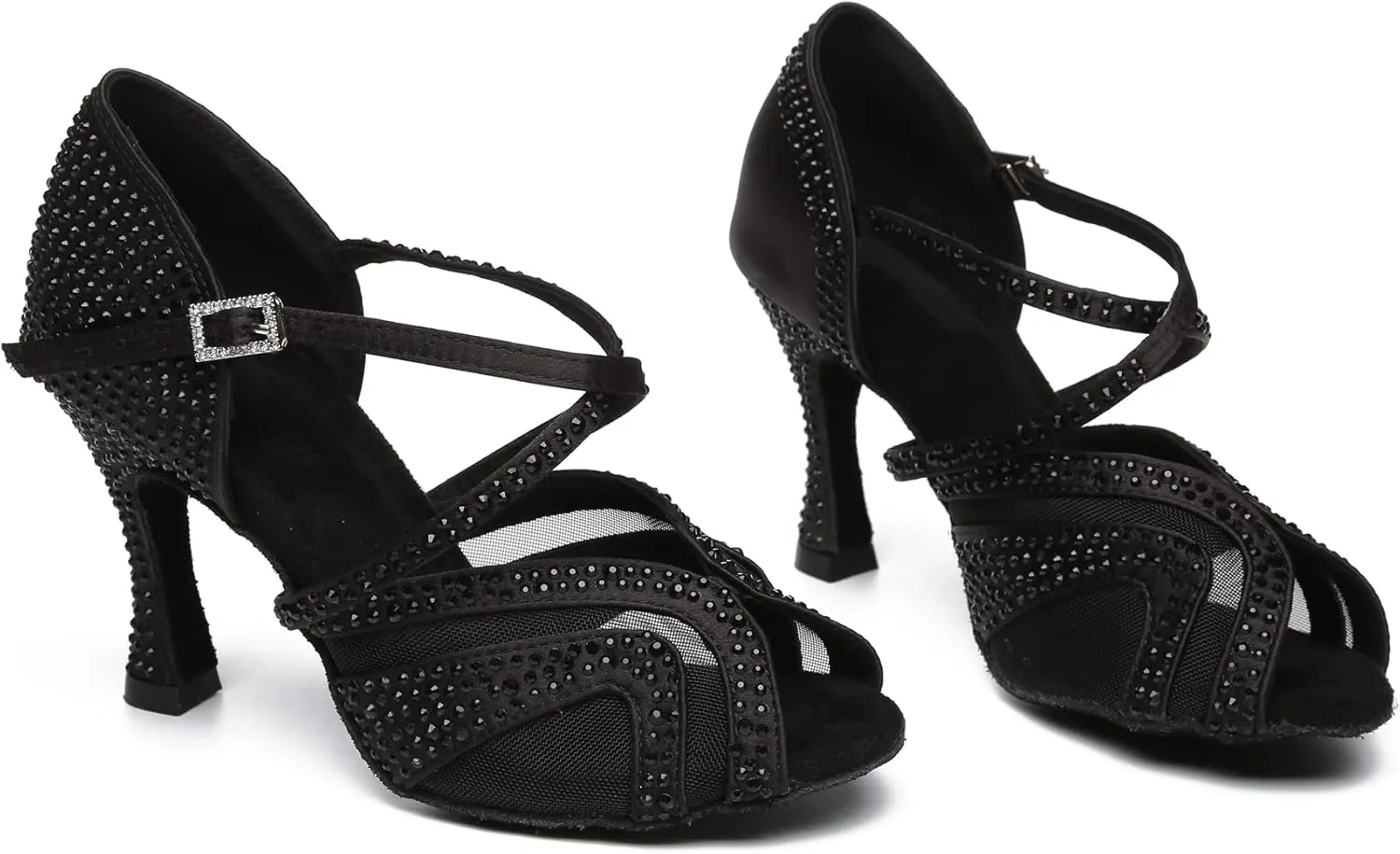 Minishion Womens Elegant Dancing Heels Mesh Crystals Beaded Party Shoes L490