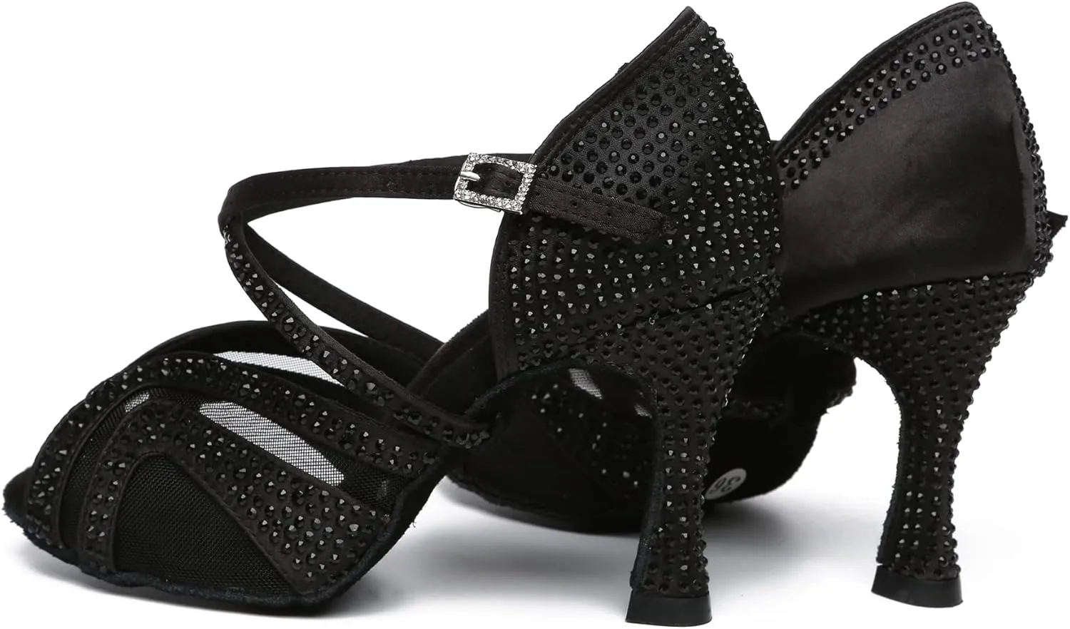 Minishion Womens Elegant Dancing Heels Mesh Crystals Beaded Party Shoes L490