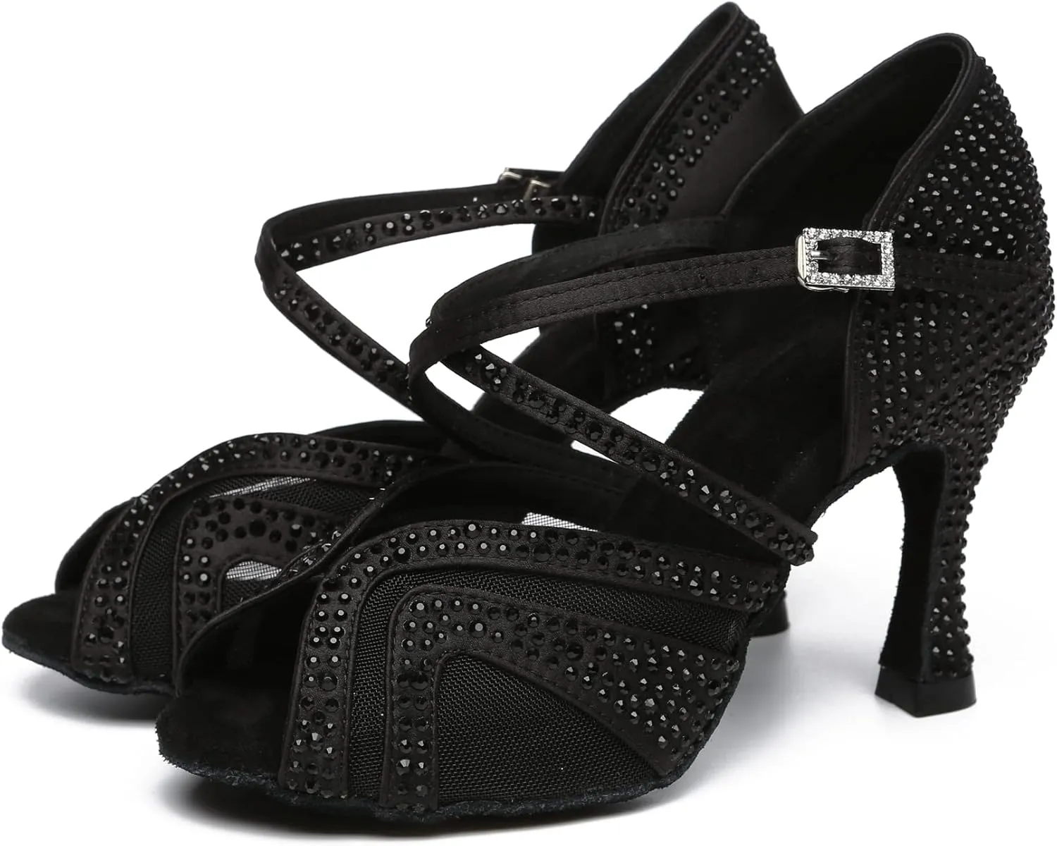 Minishion Womens Elegant Dancing Heels Mesh Crystals Beaded Party Shoes L490