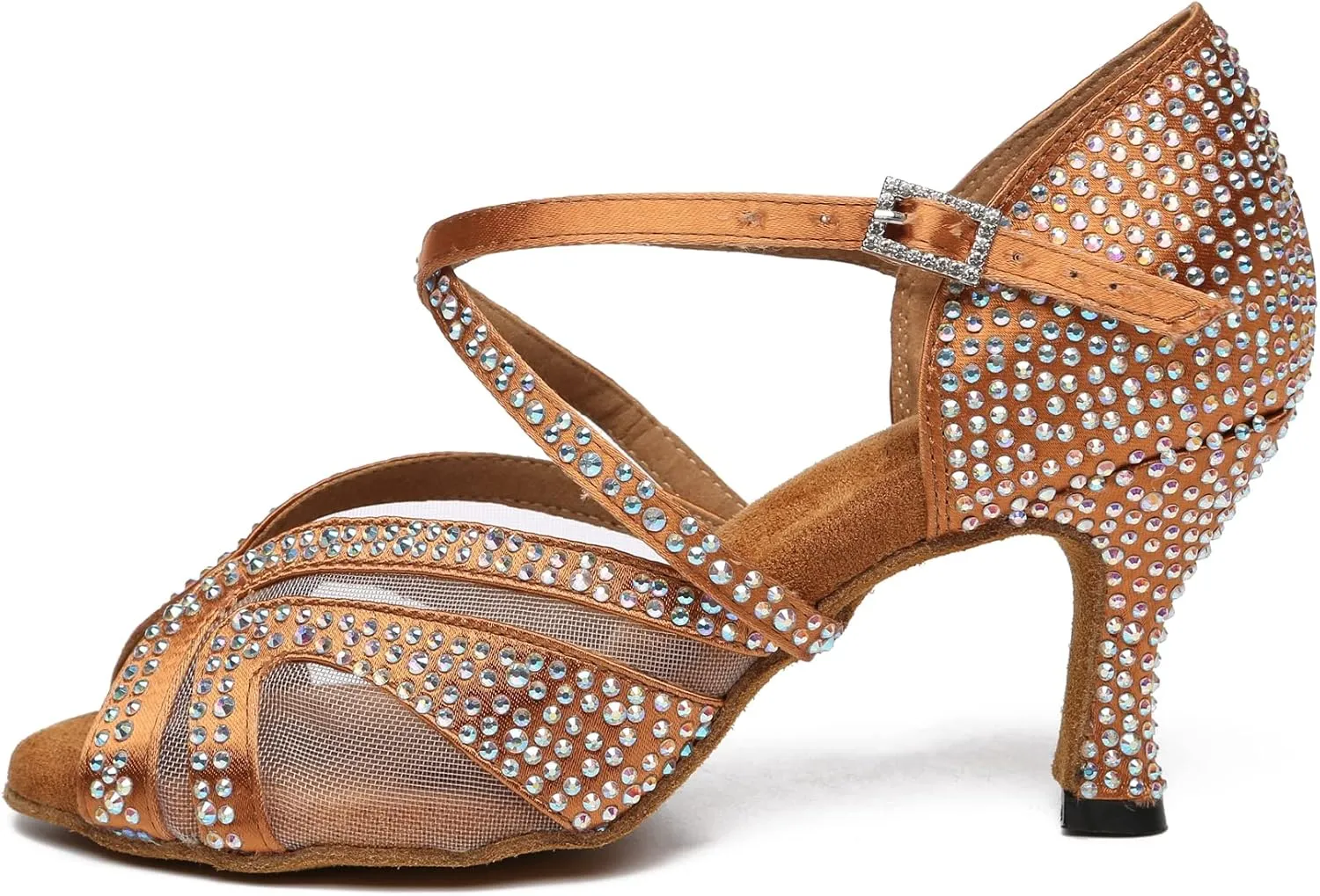 Minishion Womens Elegant Dancing Heels Mesh Crystals Beaded Party Shoes L490