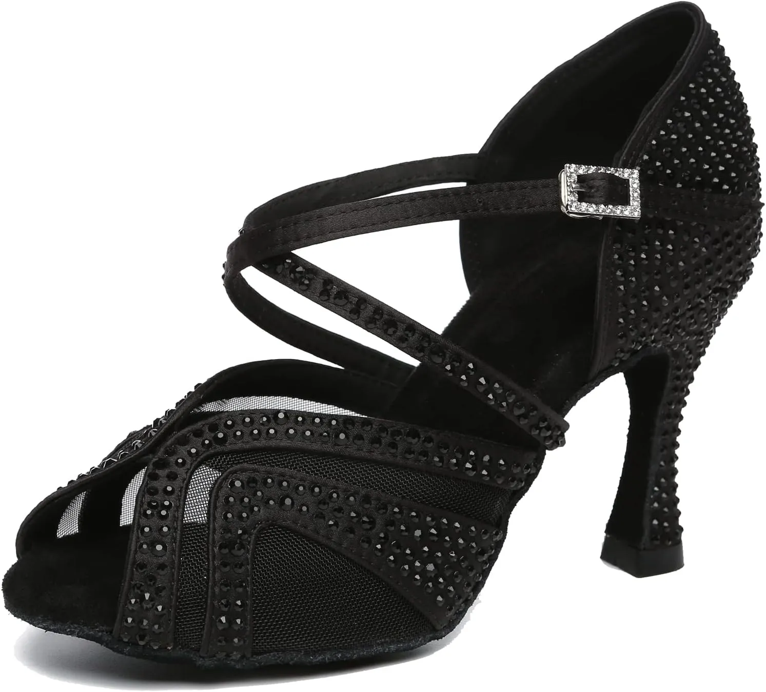 Minishion Womens Elegant Dancing Heels Mesh Crystals Beaded Party Shoes L490