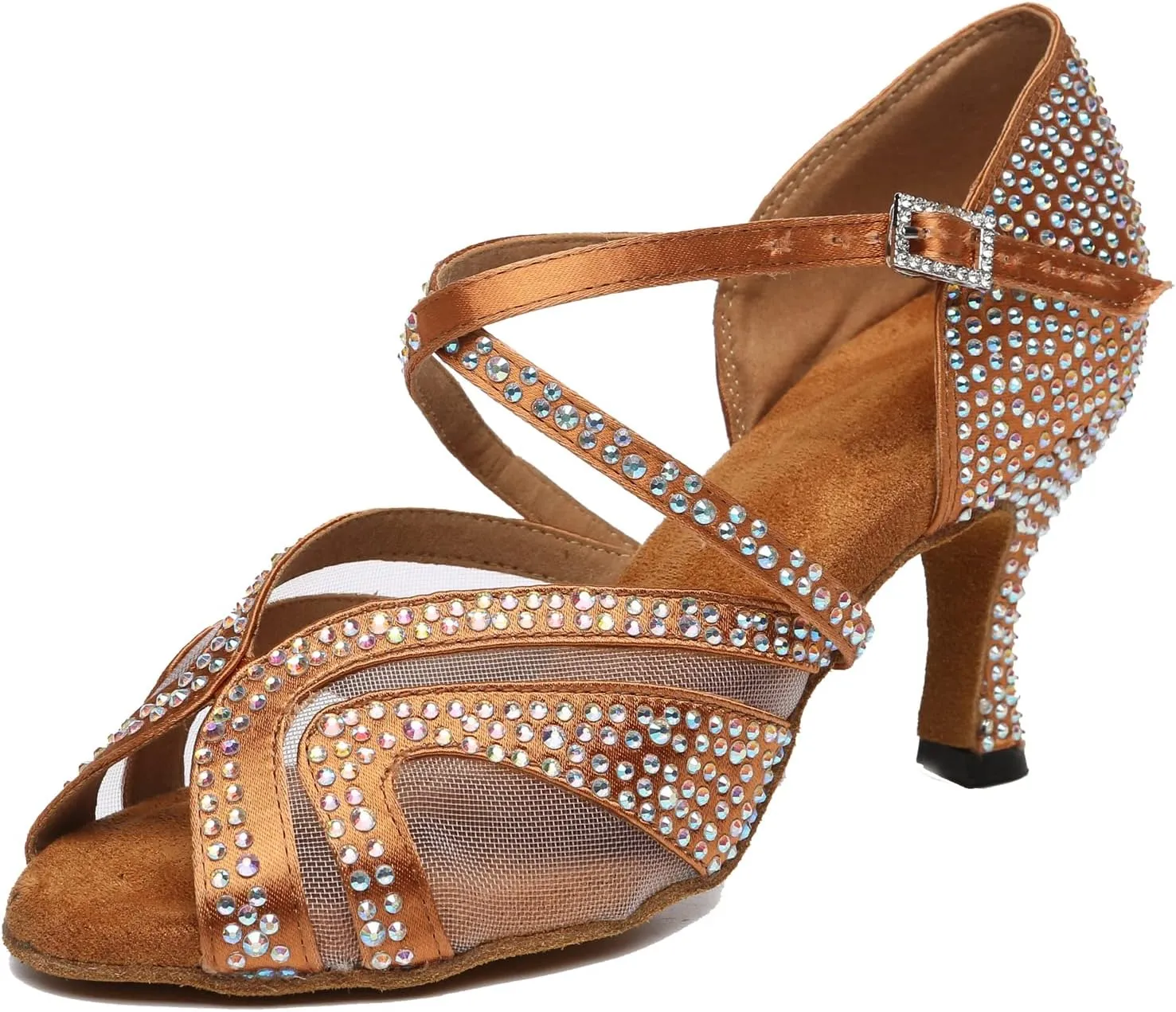 Minishion Womens Elegant Dancing Heels Mesh Crystals Beaded Party Shoes L490