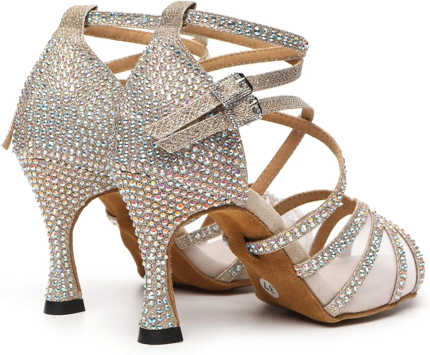 Minishion Womens Rhinestones Dancing Sandals Elegant Mesh Wedding Prom Shoes