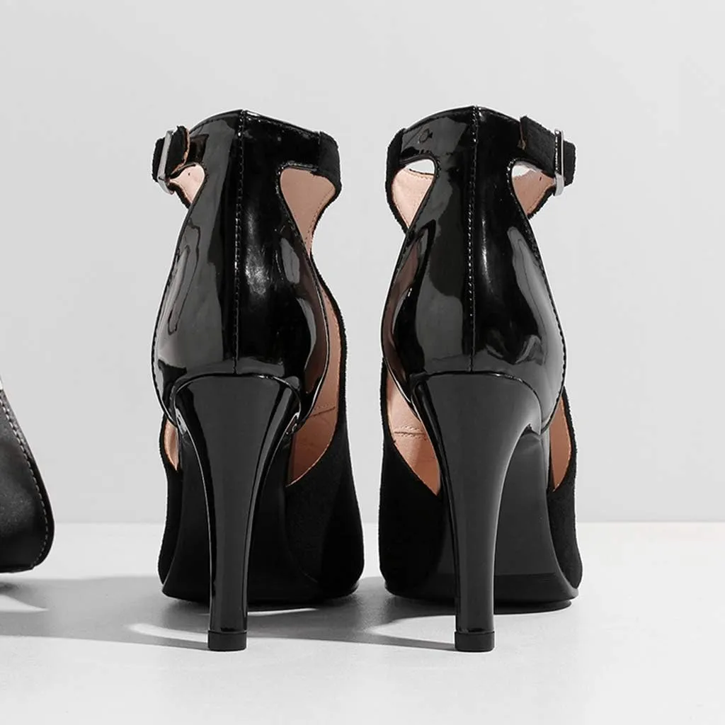 MIOKE Women's Sexy Stiletto High Heel Sandals T-strap Peep Toe Cutout Ankle Strap Party Dress Pump Shoes
