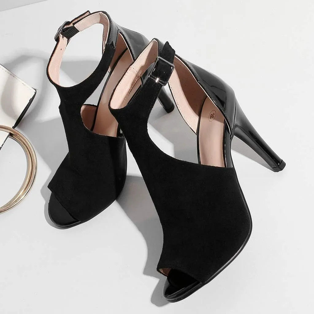 MIOKE Women's Sexy Stiletto High Heel Sandals T-strap Peep Toe Cutout Ankle Strap Party Dress Pump Shoes