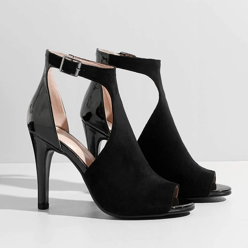 MIOKE Women's Sexy Stiletto High Heel Sandals T-strap Peep Toe Cutout Ankle Strap Party Dress Pump Shoes