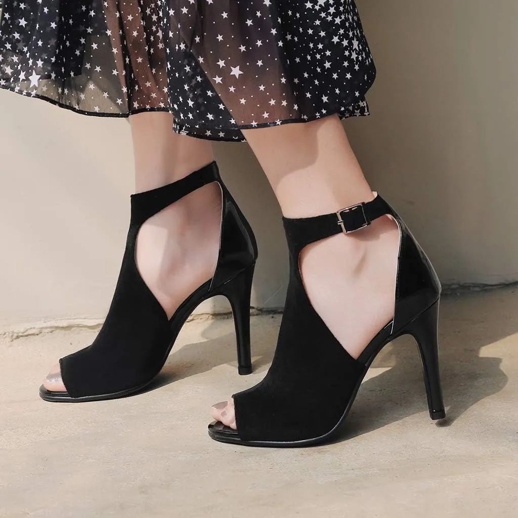 MIOKE Women's Sexy Stiletto High Heel Sandals T-strap Peep Toe Cutout Ankle Strap Party Dress Pump Shoes