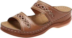 Mmoneyake Orthopedic Sandals for Women Summer Slip On Beach Sandals Casual Vintage Flats Embroidered Slippers Slip On Sandal Summer Arch Support Slippers Walking Shoes